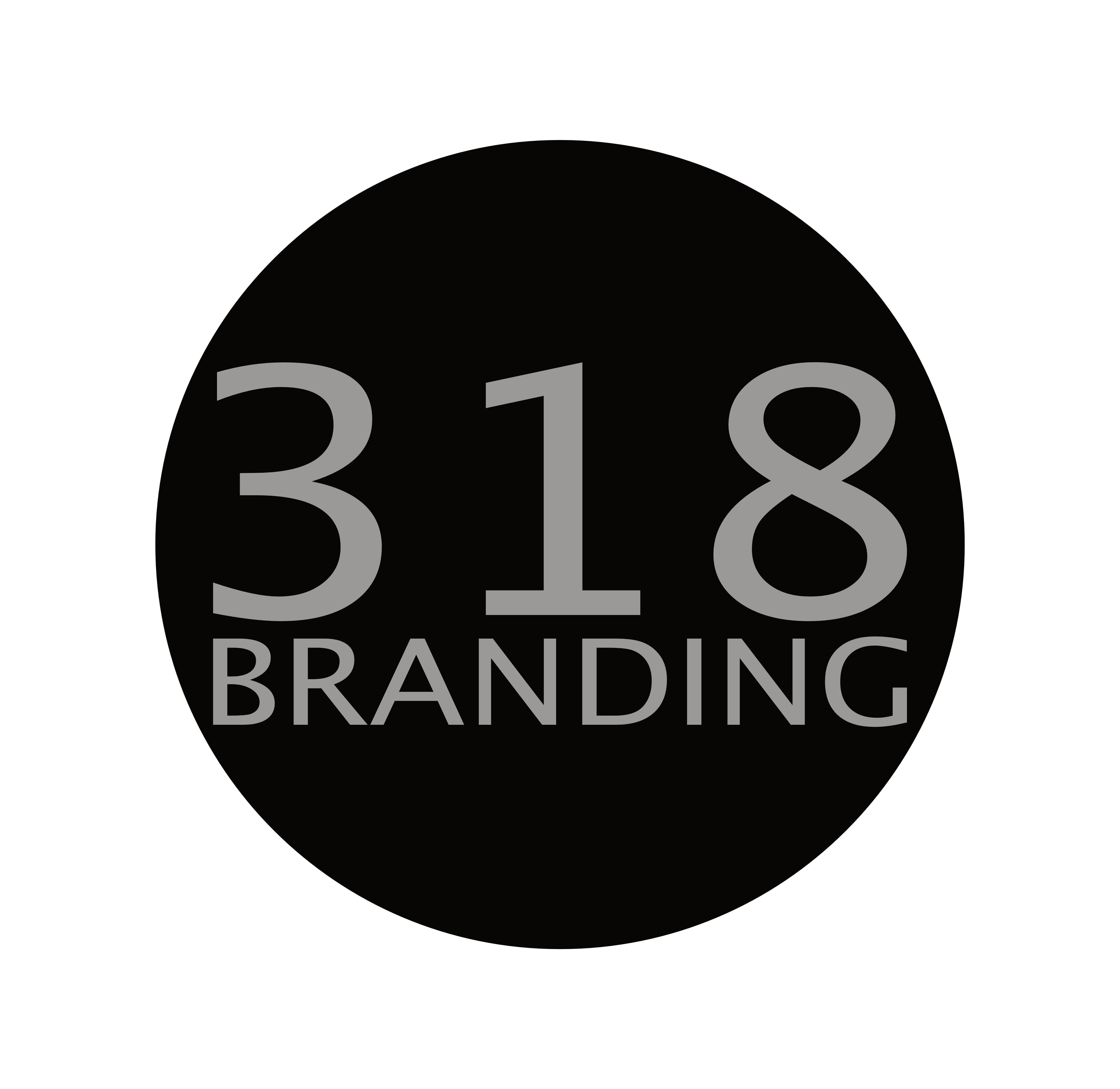 Black circle with '318 Branding' text in the center